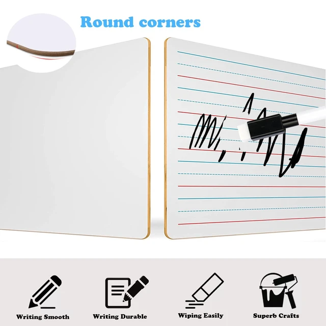 Alt view image 7 of 7 - 20 Pcs 9"x12" Double Sided Dry Erase Boards, Small Whiteboards with Lines for Students Classroom Teachers School Supplies Office with 24Pens 24 Erasers 24 Pen Clips