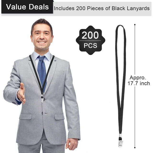 Alt view image 2 of 7 - 200 Pcs Lanyards for ID Badges, Flat Swivel Hook,Black (Pack of 2)