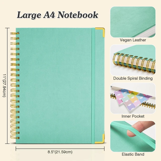 Alt view image 5 of 6 - Bullet Dotted Journal Notebook, 300 Pages Leather Notebooks with Contens 120 GSM Thick No Bleed Through Paper Journals, A4 Large Dot Grid Spiral Notebook for Women Men Work Writing, 8.5" x 11",Green