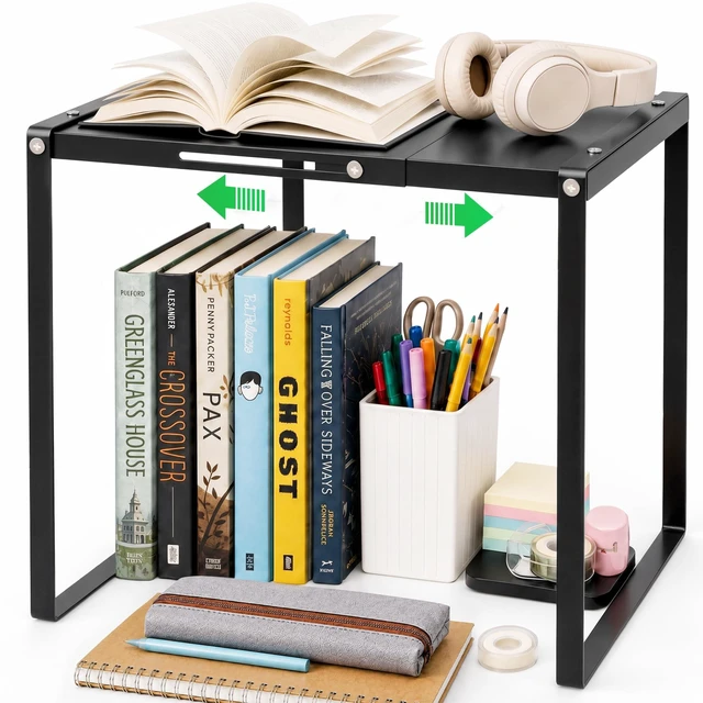 Main image of Adjustable Locker Shelf Organizer for School - Metal Black Locker Accessories Shelves for Boys Girls, Divider Decor Stand for Office Gym Locker Storage