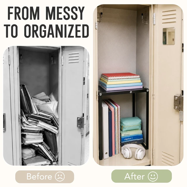 Alt view image 4 of 7 - Adjustable Locker Shelf Organizer for School - Metal Black Locker Accessories Shelves for Boys Girls, Divider Decor Stand for Office Gym Locker Storage