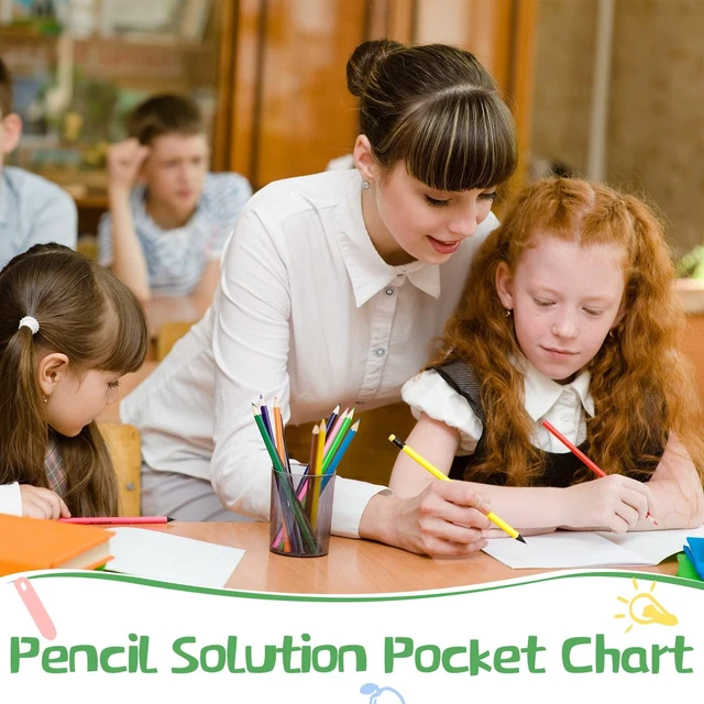 Alt view image 6 of 6 - Pencil Parking Pocket Chart, Classroom Wall Organizer, Basic Hanging Pencil Dispenser Holder, 32 Numbered Clear Slots, Magnetic Strip & Grommets, Student Back to School Supplies