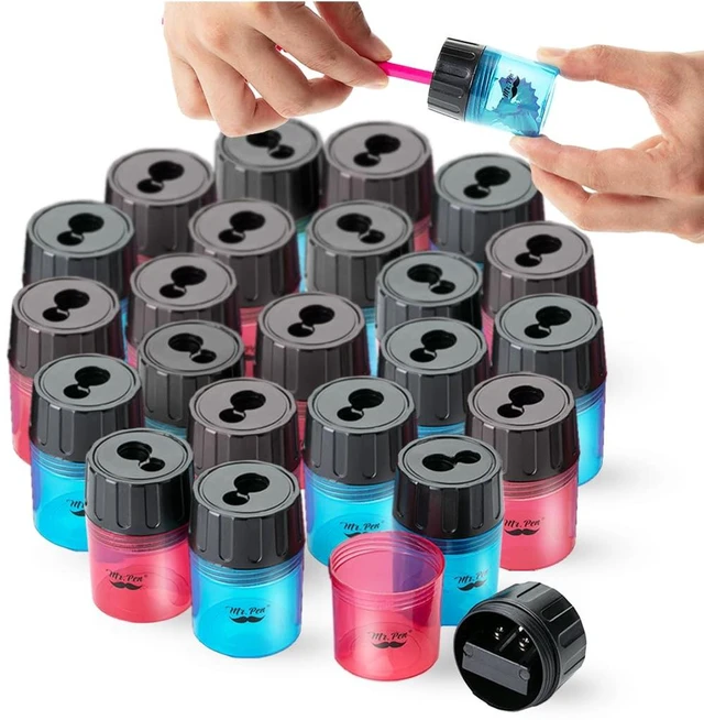 Main image of Pencil Sharpeners Manual, 24 Pack, Dual Hole Bulk Handheld Pencil Sharpener, Compatible with Standard and Jumbo Pencils, Screw-On Lid, Stainless Steel Blade