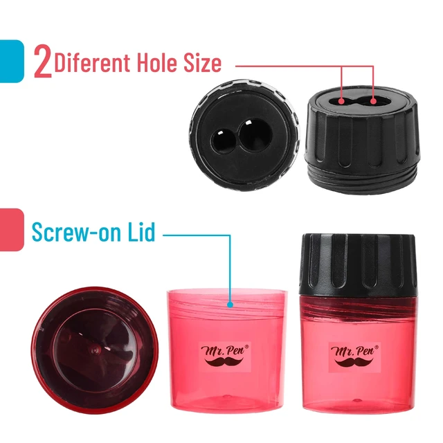 Alt view image 3 of 7 - Pencil Sharpeners Manual, 24 Pack, Dual Hole Bulk Handheld Pencil Sharpener, Compatible with Standard and Jumbo Pencils, Screw-On Lid, Stainless Steel Blade