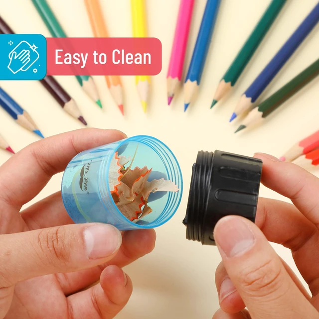 Alt view image 5 of 7 - Pencil Sharpeners Manual, 24 Pack, Dual Hole Bulk Handheld Pencil Sharpener, Compatible with Standard and Jumbo Pencils, Screw-On Lid, Stainless Steel Blade