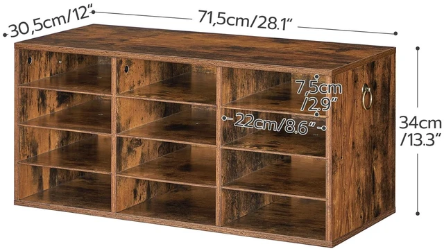 Alt view image 2 of 7 - Countertop Mail Sorter Organizer, Wooden Literature Organizer, Student Mailbox for Classroom, Desktop Bill Organizer for Office Home School, 12 Compartments Rustic Brown FG43WF01