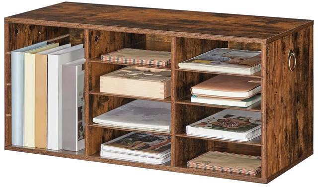 Alt view image 4 of 7 - Countertop Mail Sorter Organizer, Wooden Literature Organizer, Student Mailbox for Classroom, Desktop Bill Organizer for Office Home School, 12 Compartments Rustic Brown FG43WF01
