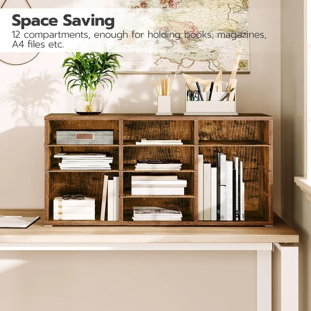 Alt view image 5 of 7 - Countertop Mail Sorter Organizer, Wooden Literature Organizer, Student Mailbox for Classroom, Desktop Bill Organizer for Office Home School, 12 Compartments Rustic Brown FG43WF01