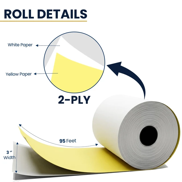 Alt view image 2 of 7 - Kitchen Printer Paper Receipt Rolls (Size:3"x95ft)(32PK) 2 Ply White/Yellow Fits All Standard Kitchen Printers - (Star SP700 SP2000 UP389 250)
