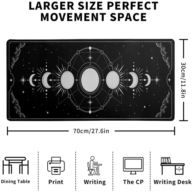Alt view image 2 of 7 - Sun Moon Gaming Mouse Pad Black Large Mouse Pad for Keyboard and Mousepad Desk Mat with 3mm Non-Slip Base and Stitched Edge for Gaming and Office Computer Mat Protector Mat 27.6x11.8 Inch