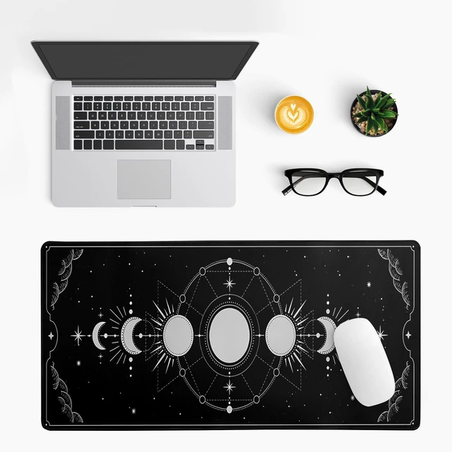 Alt view image 3 of 7 - Sun Moon Gaming Mouse Pad Black Large Mouse Pad for Keyboard and Mousepad Desk Mat with 3mm Non-Slip Base and Stitched Edge for Gaming and Office Computer Mat Protector Mat 27.6x11.8 Inch