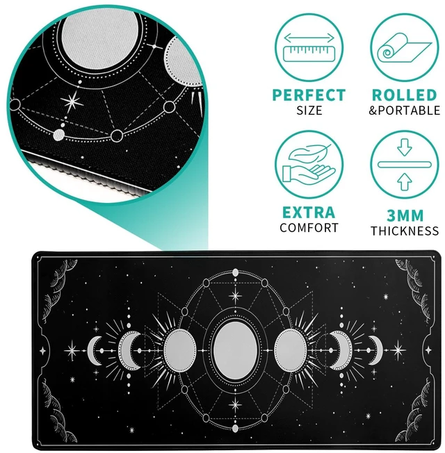 Alt view image 5 of 7 - Sun Moon Gaming Mouse Pad Black Large Mouse Pad for Keyboard and Mousepad Desk Mat with 3mm Non-Slip Base and Stitched Edge for Gaming and Office Computer Mat Protector Mat 27.6x11.8 Inch