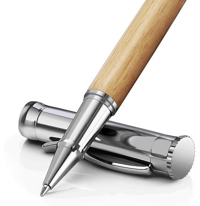 Main image of Wood Rollerball Pen Set, Nice Pen for Men, Fancy Look - White Oak 2 Refills, Executive Style, Luxury Finish, Smooth Writing for Journaling and Signatures, Office Use, Black and Blue Ink