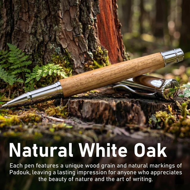 Alt view image 2 of 7 - Wood Rollerball Pen Set, Nice Pen for Men, Fancy Look - White Oak 2 Refills, Executive Style, Luxury Finish, Smooth Writing for Journaling and Signatures, Office Use, Black and Blue Ink