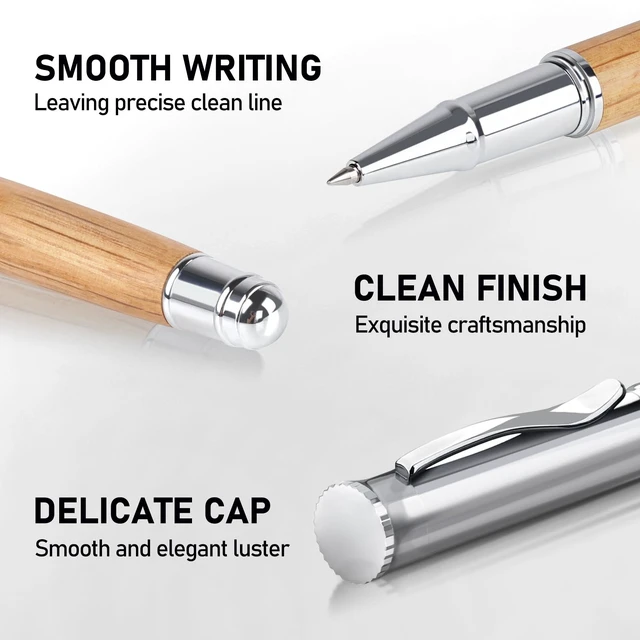 Alt view image 5 of 7 - Wood Rollerball Pen Set, Nice Pen for Men, Fancy Look - White Oak 2 Refills, Executive Style, Luxury Finish, Smooth Writing for Journaling and Signatures, Office Use, Black and Blue Ink