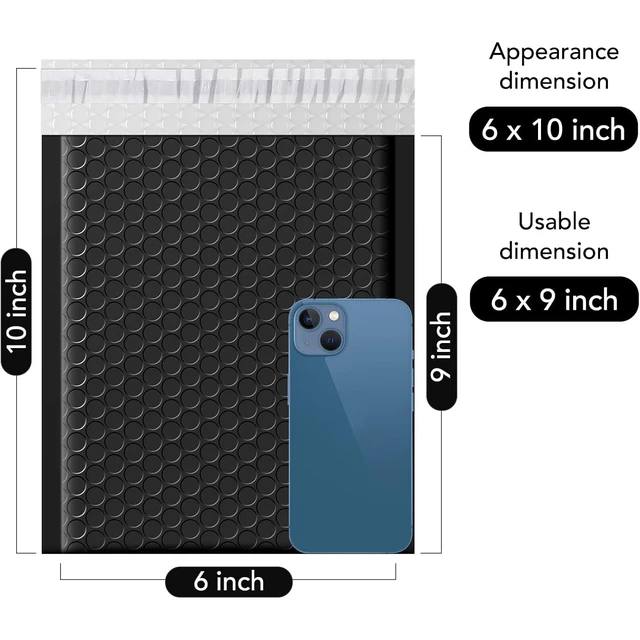 Alt view image 2 of 7 - Bubble Mailers 6x10" Black Padded Envelopes 50 Pack Usable Size 6x9" Self-Seal Adhesive Bubble Envelopes,Water Resistant Mailers, Shipping Envelopes for Packaging, Small Business, Mailing #0