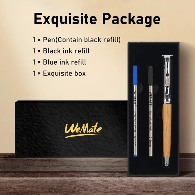 Alt view image 7 of 7 - Wood Rollerball Pen Set, Nice Pen for Men, Fancy Look - White Oak 2 Refills, Executive Style, Luxury Finish, Smooth Writing for Journaling and Signatures, Office Use, Black and Blue Ink