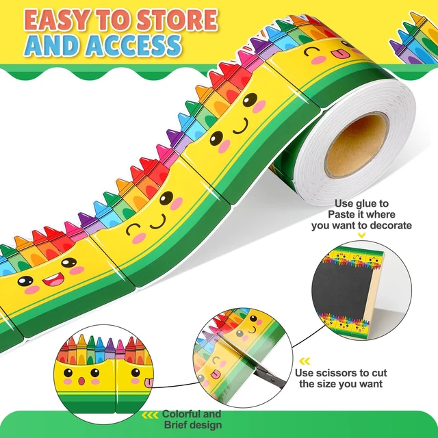 Alt view image 3 of 7 - 65 Feet Crayon Box Bulletin Board Border Classroom Decoration Colorful Crayon Border Trims Decorative Rolled Paper Border for Back to School Wall Chalkboard Decor