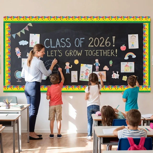 Alt view image 5 of 7 - 65 Feet Crayon Box Bulletin Board Border Classroom Decoration Colorful Crayon Border Trims Decorative Rolled Paper Border for Back to School Wall Chalkboard Decor