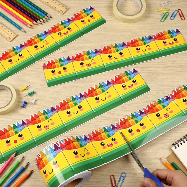 Alt view image 4 of 7 - 65 Feet Crayon Box Bulletin Board Border Classroom Decoration Colorful Crayon Border Trims Decorative Rolled Paper Border for Back to School Wall Chalkboard Decor
