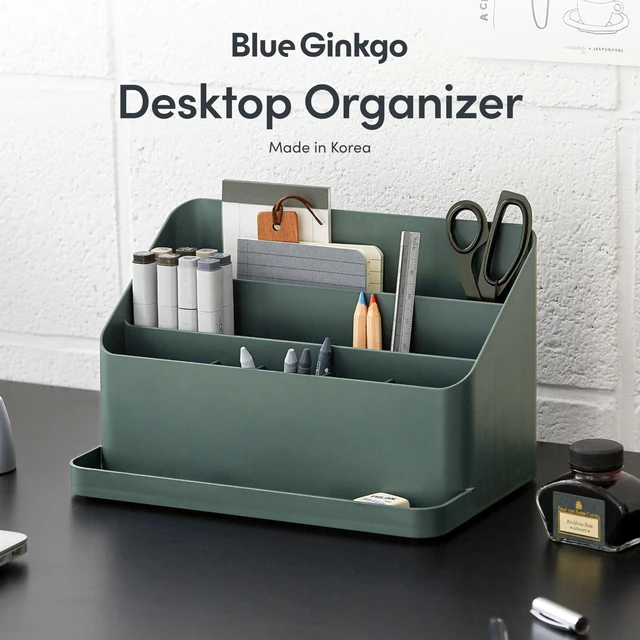 Alt view image 2 of 6 - Desk Organizer, Office Supplies, Green, Made in Korea Multi-Compartment. Adjustable. Everyday Storage