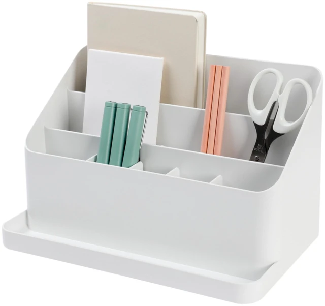 Main image of Desk Organizer, Office Supplies, White, Made in Korea Multi-Compartment. Adjustable. Everyday Storage