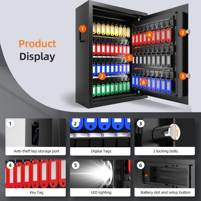 Alt view image 2 of 7 - 71 Position Key Lock Box with Code, Key Box Wall Mount with Drop Slot Key Cabinet with Combination Key Lock, Key Tag, LED Light, Backlit Keypad, Key Safe for Hotel Office Company Car Dealerships