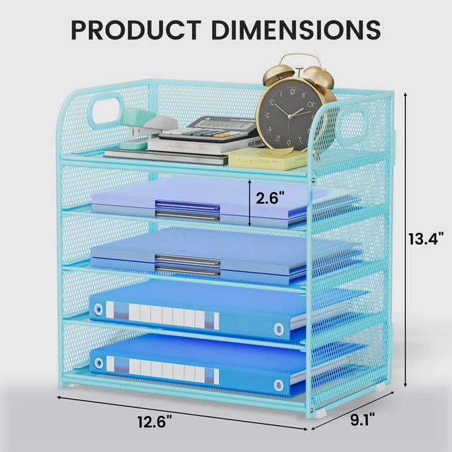 Alt view image 2 of 7 - Paper Organizer Letter Tray with Handle Mesh 5-Tier Stackable Desk Organizer for Files/Paper/Office Supplies, Sturdy Carbon Steel Desk Organizer for Home Office & Classroom