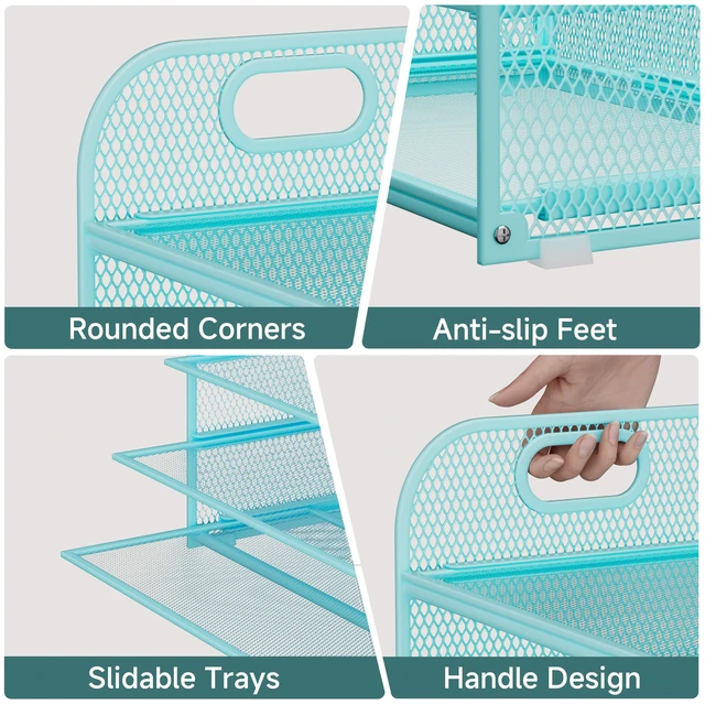 Alt view image 3 of 7 - Paper Organizer Letter Tray with Handle Mesh 5-Tier Stackable Desk Organizer for Files/Paper/Office Supplies, Sturdy Carbon Steel Desk Organizer for Home Office & Classroom