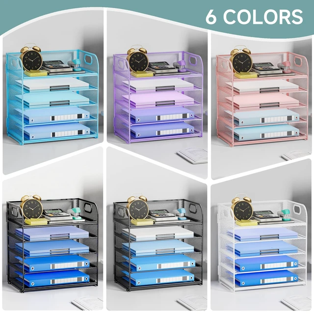 Alt view image 6 of 7 - Paper Organizer Letter Tray with Handle Mesh 5-Tier Stackable Desk Organizer for Files/Paper/Office Supplies, Sturdy Carbon Steel Desk Organizer for Home Office & Classroom