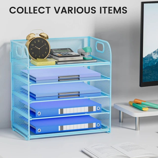 Alt view image 7 of 7 - Paper Organizer Letter Tray with Handle Mesh 5-Tier Stackable Desk Organizer for Files/Paper/Office Supplies, Sturdy Carbon Steel Desk Organizer for Home Office & Classroom
