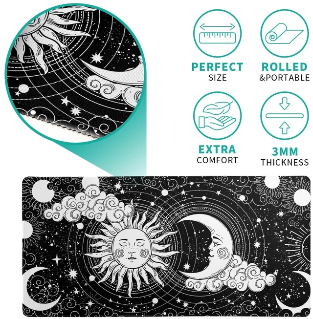 Alt view image 5 of 7 - Magic Astrology Extended Big Mouse Pad Large, Gaming Mouse Pad Desk Pad,27.6x11.8 Inch Long Computer Keyboard Mouse Mat Black Mousepad with 3mm Non-Slip Base and Stitched Edge for Gaming and Office