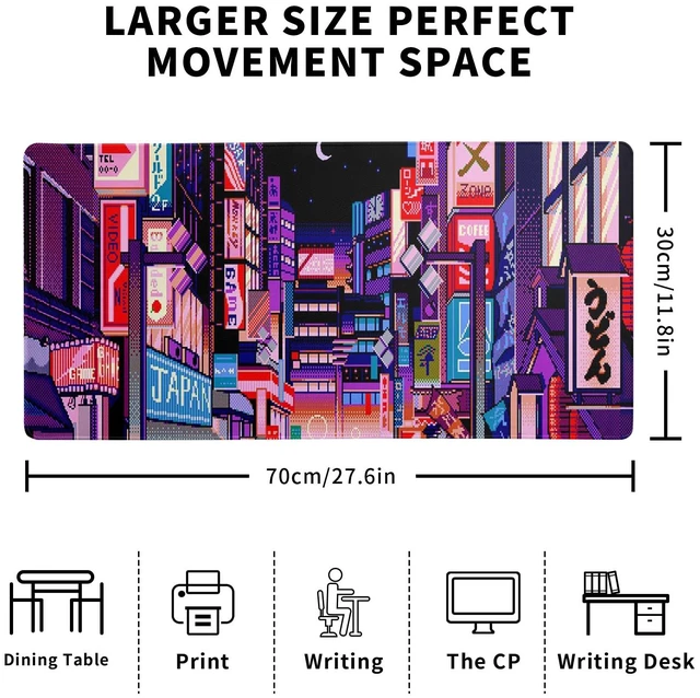 Alt view image 2 of 7 - Dark Purple Japanese Gaming Mouse Pad Abstract Anime Mat 27.6x11.8 Inch Tokyo Pixel Street Texture Non-Slip Rubber Base Kawaii Mousepad Stitched Edges Keyboard Desk Pad for Office and Home Game