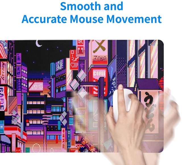 Alt view image 7 of 7 - Dark Purple Japanese Gaming Mouse Pad Abstract Anime Mat 27.6x11.8 Inch Tokyo Pixel Street Texture Non-Slip Rubber Base Kawaii Mousepad Stitched Edges Keyboard Desk Pad for Office and Home Game