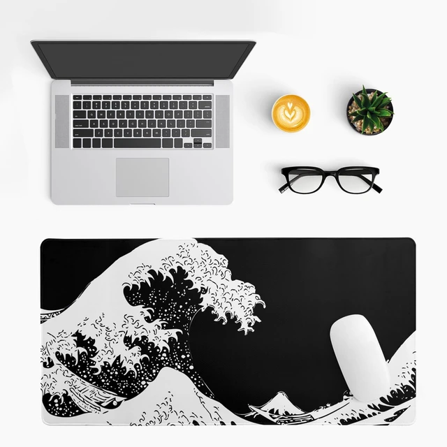 Alt view image 3 of 7 - Japanese Sea Wave Large Mouse Pad, Abstract Black Gaming Mousepad, Extended Kanagawa Mat Desk Pad, 3mm Thick Long Non-Slip Rubber Base Mice Pad for Office and Home, 27.6x11.8 Inch