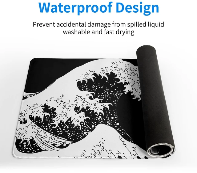 Alt view image 4 of 7 - Japanese Sea Wave Large Mouse Pad, Abstract Black Gaming Mousepad, Extended Kanagawa Mat Desk Pad, 3mm Thick Long Non-Slip Rubber Base Mice Pad for Office and Home, 27.6x11.8 Inch