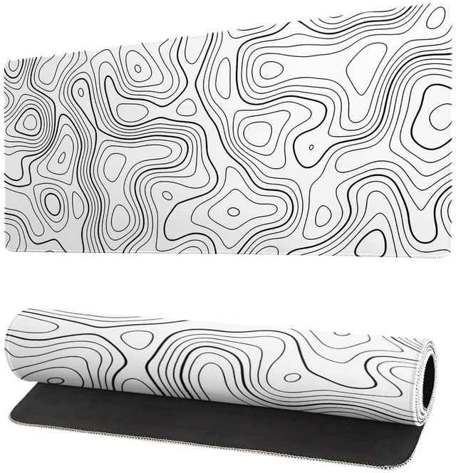 Main image of Topographic Contour Gaming Mouse Pad White Large Mouse Pad for Keyboard and Mousepad Desk Mat with 3mm Non-Slip Base and Stitched Edge for Gaming and Office Computer Mat Protector Mat 27.6x11.8 Inch