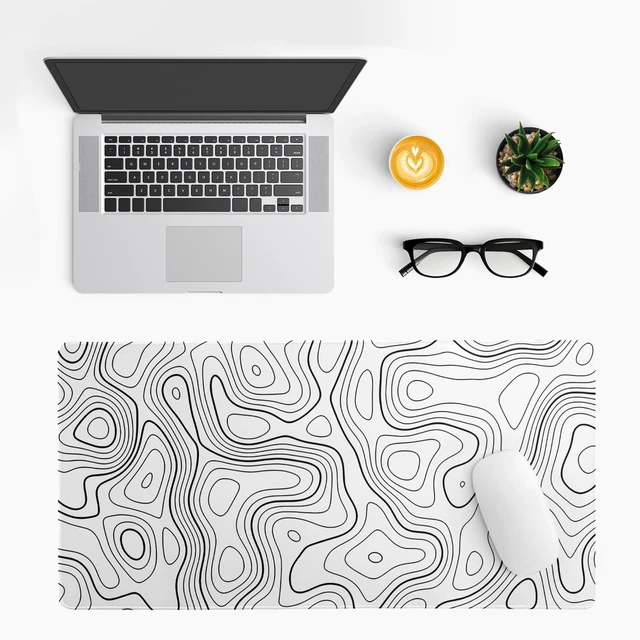 Alt view image 3 of 7 - Topographic Contour Gaming Mouse Pad White Large Mouse Pad for Keyboard and Mousepad Desk Mat with 3mm Non-Slip Base and Stitched Edge for Gaming and Office Computer Mat Protector Mat 27.6x11.8 Inch