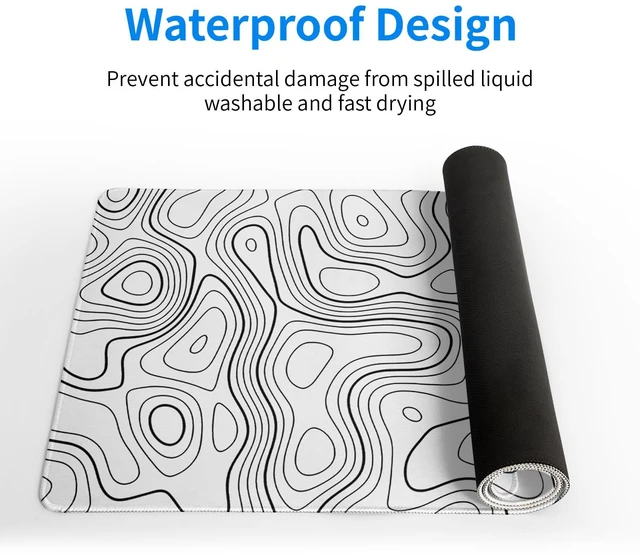 Alt view image 4 of 7 - Topographic Contour Gaming Mouse Pad White Large Mouse Pad for Keyboard and Mousepad Desk Mat with 3mm Non-Slip Base and Stitched Edge for Gaming and Office Computer Mat Protector Mat 27.6x11.8 Inch
