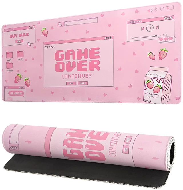 Main image of Pink Gaming Mouse Pad 27.6x11.8 Inch Pastel Game Over Large Mousepad Kawaii Office Decor for Women Non-Slip Rubber Base Stitched Edges Keyboard Mouse Mat Desk Pad for Office Home and Game