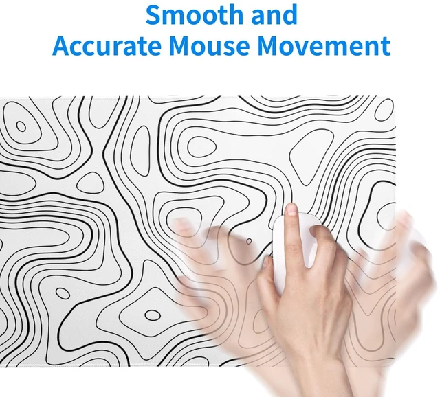 Alt view image 7 of 7 - Topographic Contour Gaming Mouse Pad White Large Mouse Pad for Keyboard and Mousepad Desk Mat with 3mm Non-Slip Base and Stitched Edge for Gaming and Office Computer Mat Protector Mat 27.6x11.8 Inch