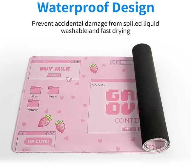 Alt view image 4 of 7 - Pink Gaming Mouse Pad 27.6x11.8 Inch Pastel Game Over Large Mousepad Kawaii Office Decor for Women Non-Slip Rubber Base Stitched Edges Keyboard Mouse Mat Desk Pad for Office Home and Game