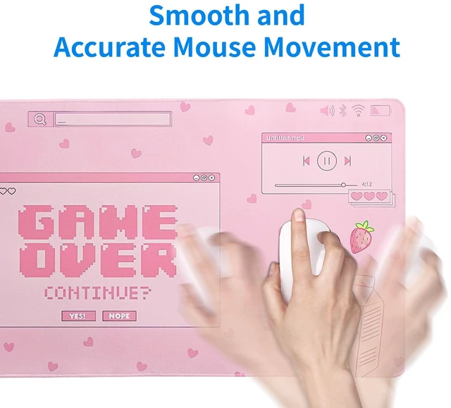 Alt view image 7 of 7 - Pink Gaming Mouse Pad 27.6x11.8 Inch Pastel Game Over Large Mousepad Kawaii Office Decor for Women Non-Slip Rubber Base Stitched Edges Keyboard Mouse Mat Desk Pad for Office Home and Game