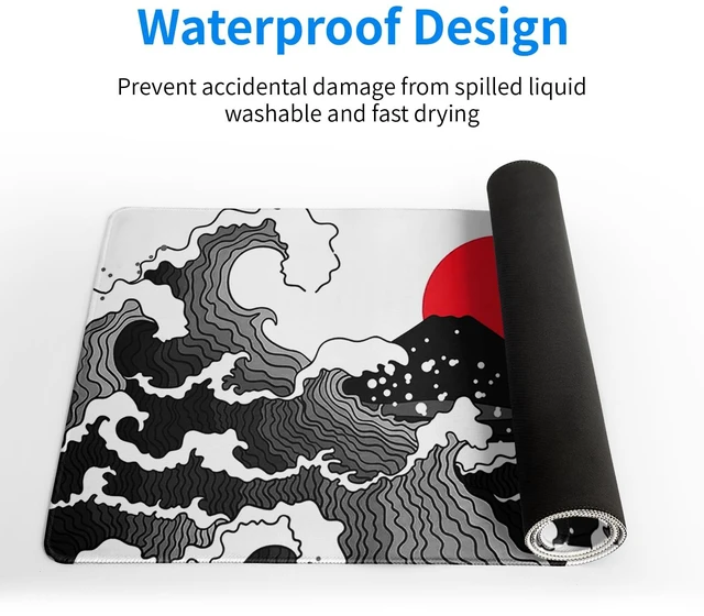 Alt view image 4 of 7 - Japanese Red and Black Wave Gaming Mouse Pad Extended Large Mouse Mat Desk Pad Sea Texture Non-Slip Rubber Base Wave Mousepad Stitched Edges Keyboard Desk Pad for Office Home Game 27.6x11.8 Inch