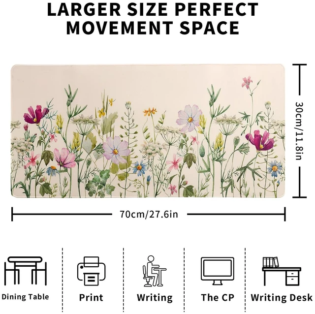 Alt view image 2 of 7 - Flower Gaming Mouse Pad Large Mouse Pad for Keyboard and Mousepad Desk Mat with 3mm Non-Slip Base and Stitched Edge for Gaming and Office Computer Mat Protector Mat 27.6x11.8 Inch