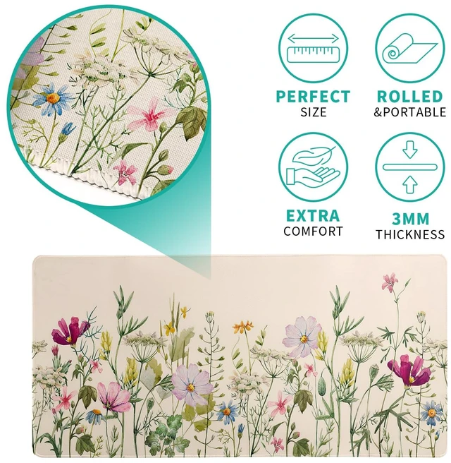 Alt view image 5 of 7 - Flower Gaming Mouse Pad Large Mouse Pad for Keyboard and Mousepad Desk Mat with 3mm Non-Slip Base and Stitched Edge for Gaming and Office Computer Mat Protector Mat 27.6x11.8 Inch