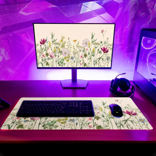 Alt view image 6 of 7 - Flower Gaming Mouse Pad Large Mouse Pad for Keyboard and Mousepad Desk Mat with 3mm Non-Slip Base and Stitched Edge for Gaming and Office Computer Mat Protector Mat 27.6x11.8 Inch