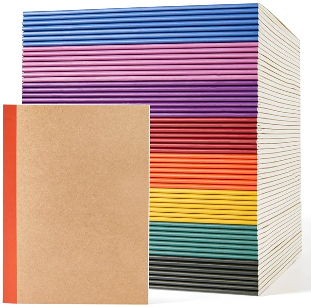 Main image of 56 Pack Composition Notebooks Bulk, Kraft Cover Lined Blank College Ruled Composition Travel Journals with Jewel Tone Spines For Women Students, 60 Pages, 8.3x 5.5, A5, 8 Vintage Colors