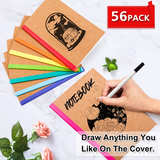 Alt view image 3 of 7 - 56 Pack Composition Notebooks Bulk, Kraft Cover Lined Blank College Ruled Composition Travel Journals with Rainbow Spines For Women Students Business, 60 Pages, 8.3x 5.5, A5, 8 Colors