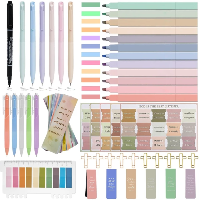 Main image of 76-Piece Bible Study Supplies, Bible Journaling Kit for Women No-bleed highlighters, gel pens, Bible tabs, magnetic bookmarks, cross clips, prayer cards and marker for scripture study